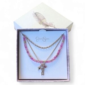 Jessica Simpson Layered Pink and Silver Necklace  